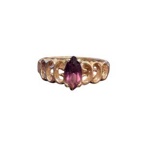 Dainty Amethyst Ring 18K Gold HKG Regency Victorian Filigree Boho Art Deco